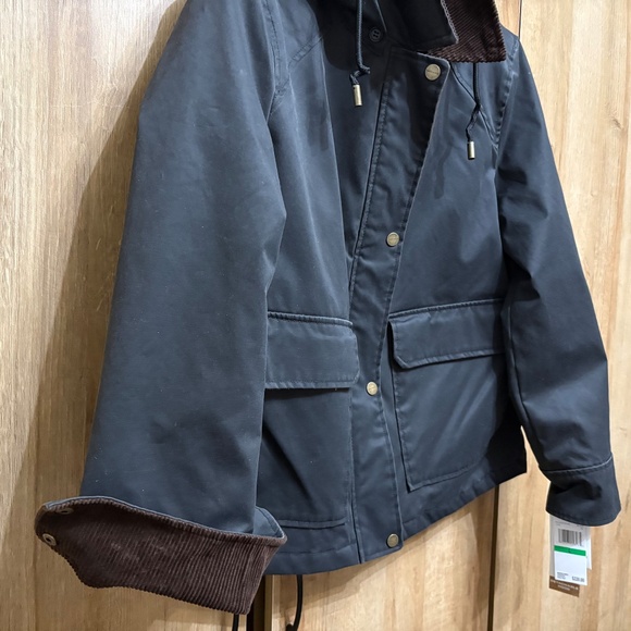 NWT Sanctuary Waxed Barn Coat Raincoat L Removable Hood Corduroy Collar Jacket - Picture 12 of 13